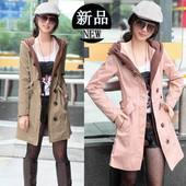 2012 women OL female spring new leisure Slim single-breasted long section of a solid color hooded windbreaker jacket Amoy gold