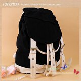 日韩潮品~学院派中学生书包~帆布休闲双肩包女韩版时尚背包~黑色