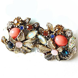  满35包邮 OE0349 欧美饰品 超美华丽复古气质多彩宝石镶嵌耳钉13g