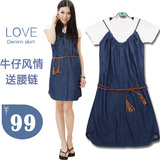 2012新女装夏款正品宽松吊带裙牛仔裙<span class=H>江南布衣</span>深蓝百搭jnby连衣裙