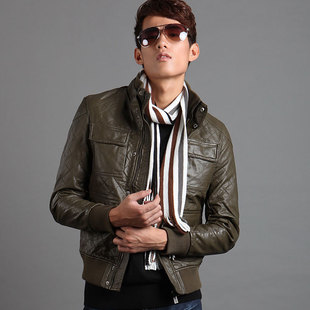  春装新款休闲保暖机车外套韩版男装潮流修身时尚立领男士皮衣