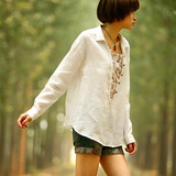 裂帛 2011女装 春装新款 亚麻 宽松 衬衫 女 长袖2635