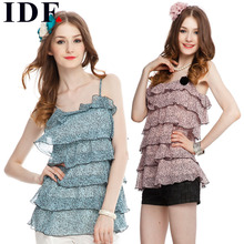 IDF依迪菲2012新夏装 爱心图案荷叶边雪纺女式吊带衫FDD1302