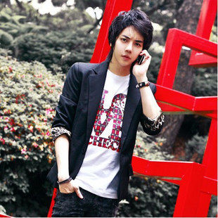 春秋韩版小西装休闲小西服七分袖豹纹西服 男士 W009P75