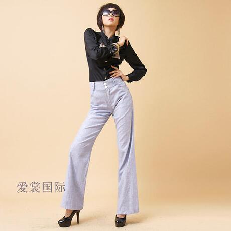 高档亚麻薄长裤大脚裤糖果色夏高腰肥<em>腿裤</em>大码