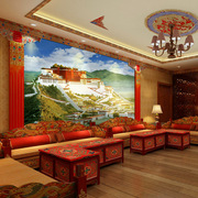 3D大型壁画布达拉宫电视沙发背景墙西藏族特色建筑宫殿客厅壁纸