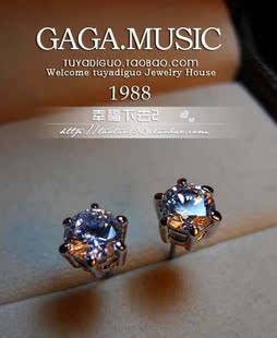  韩国饰品AVON小巧精致六爪闪水晶锆钻镀k金男女配戴耳钉耳环耳坠