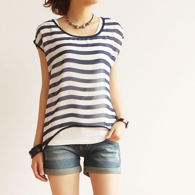 韩版百搭条纹T恤背心...