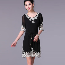 2012夏装新款时尚品质女装中老年女装特大码高端女装雪纺连衣裙
