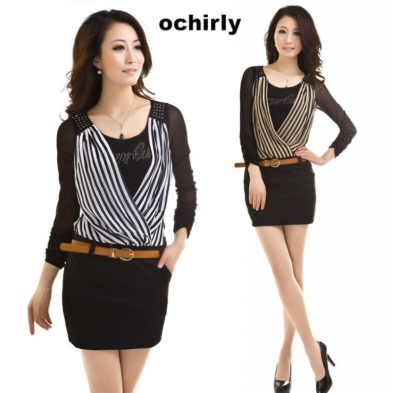 新款Ochirly/<span class=H>欧时力</span>2012专柜正品 代购 假两件套女士连衣裙 特价