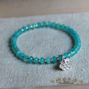  【初露】好品质海蓝宝精工盘珠配925银隔珠莲蓬婉约款女式手链