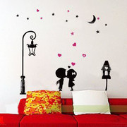 墙贴卧室酒吧餐厅，浪漫墙纸路灯下的爱情人物，装饰贴纸花画