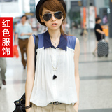 年中大促 红色 女装2011新品夏装新款韩版中长款无袖衬衫3032