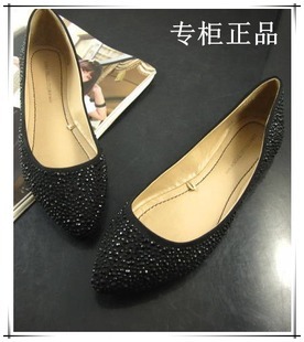  ZARA专柜正品代购欧美尖头水钻平底鞋平跟女式单鞋子 大码女鞋