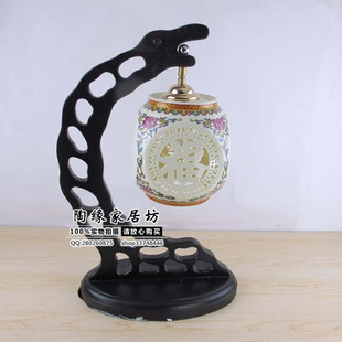 Ceramic lamps, porcelain Chinese pierced ivory porcelain lamp, study lamp bedroom table lamps bedside lamp light glaze powder enamel vase with Fu