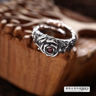 舞银光◎泰国银饰925纯银 立体镶水钻 玫瑰花 戒指 指环