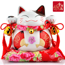 183限时秒杀千万两日本正品红扇招财猫大号陶瓷摆件/结婚开业礼物