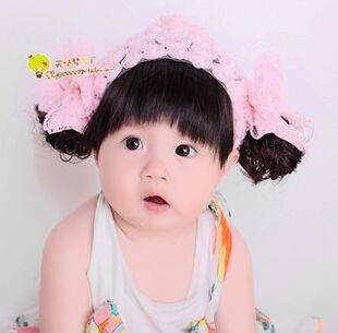  韩版宝宝帽子 假发 婴儿童发带 宝宝假发头饰 含刘海儿