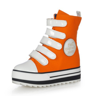 Red tail end of que and thick platform pine cake shoes Velcro tailor spring Korean canvas shoes HWQ1211