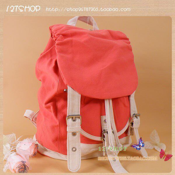 【月销百件】日韩潮品 女包双肩包<span class=H>背包</span>帆布包 学院派书包 橙色