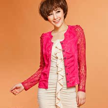 裳美依 2012新款 真皮皮衣 女装绵羊皮 蕾丝短款修身外套