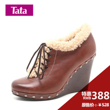 Tata/他她 正品 2011牛皮/杏羊毛女皮鞋 及踝鞋2GB23D