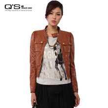 QS秸熙2012新款春装正品女装 PU皮立领夹克拉链<span class=H>休闲</span>皮衣JDB223