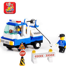 小鲁班积木 城市特警 路障车 儿童拼装益智玩具 乐高式积木