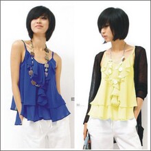 2011雪纺荷叶边波浪形小吊带夏季单穿春秋配开衫打底蓝灰黑绿紫黄