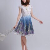 vivi 杂志款2011新款欧美复古风牛仔网纱拼接连衣裙送腰带2a8018