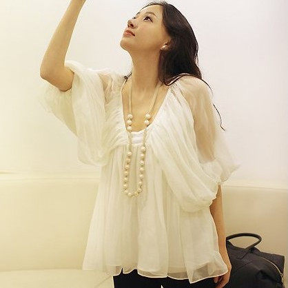 2011日系春装昕薇vivi3月新品夏装女装气质雪纺上衣 灯笼袖雪纺衫