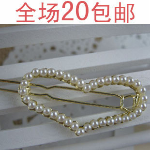  满20包邮 h6199韩版饰品批发 公主珍珠镶嵌桃心边夹米珠发夹