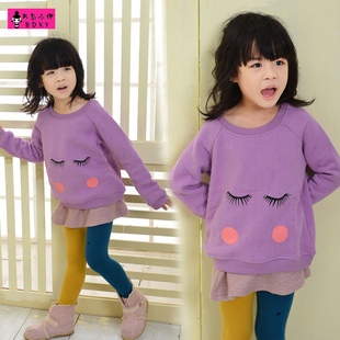  布岛小伊 女童秋冬韩版新款儿童圆领卫衣加绒加厚打底衫外套