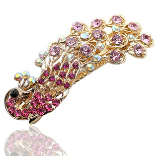  韩版新娘结婚饰品孔雀水晶发卡水钻马尾发夹弹簧横夹头饰发饰