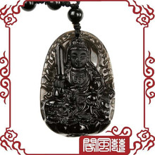五皇冠慈风阁 开光天然冰种黑曜石文殊菩萨本命佛项坠/肖兔守护神