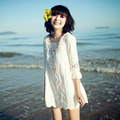 2012春装新款韩版全蕾丝中袖优雅淑女勾花雪纺公主连衣裙夏季女装