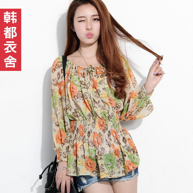 韩都正品新款韩版女装夏季圆领带花连衣裙碎花连衣裙女裙休闲<span class=H>裙装</span>
