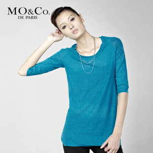 MO&amp;Co. 摩安珂 M94JEY11 纯色圆领中袖羊毛针织衫