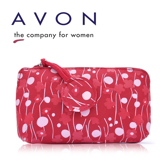 原价5元 出口余单 AVON 雅芳 红色花朵图案 零钱包 钥匙包*礼物
