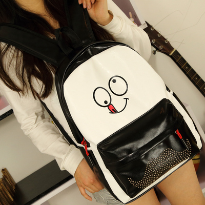 14最新卡通笑脸pu皮双肩包女韩版潮包学生书包休闲背包女包 包邮