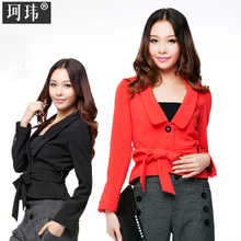 珂玮2012春装新款 淑女装修身青果领小西装外套红色黑色100814