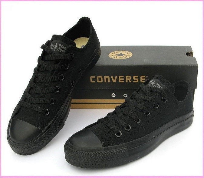 海外版 匡威CONVERSE纯黑色全黑色复古款低帮情侣男女帆布鞋
