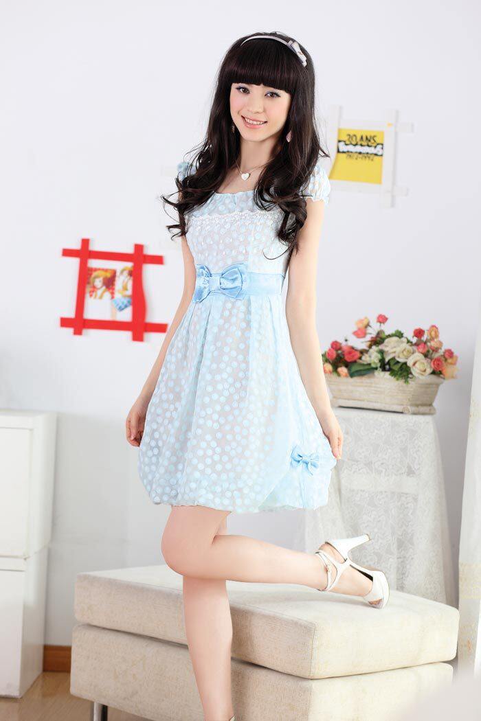 2012夏装新款<span class=H>阿依莲</span>圆点雪纺短袖公主裙少女装学生装正品连衣裙特
