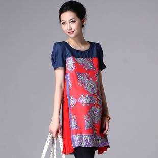 Oubuyanuo 2012 loose silk festive maternity dresses summer fashion dress medium-term pregnant women 208
