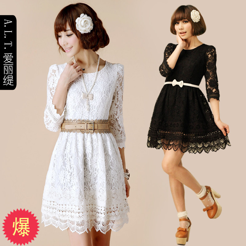 爱丽缇ALT2012春夏季新款女装蕾丝花边韩版修身连衣裙B2116080220