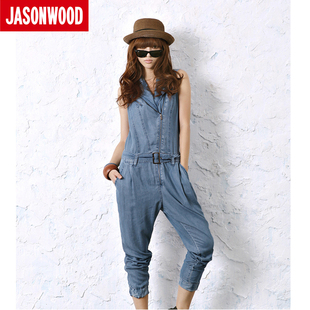 Jasonwood2012春款正品韩版潮无袖牛仔连体裤背带裤女2131723994
