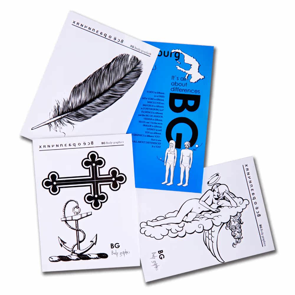 BG纹身贴/bodygraphics圣彼得堡/羽毛十字架锚/男女防水 纹身贴纸