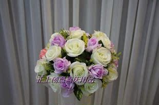 新款奶白浅紫玫瑰路引花球 仿真花 绢花 成品路