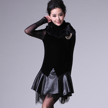 珀图  2012<span class=H>秋冬</span>装新款欧美女装名媛气质显瘦兔毛大码连衣<span class=H>裙</span>子