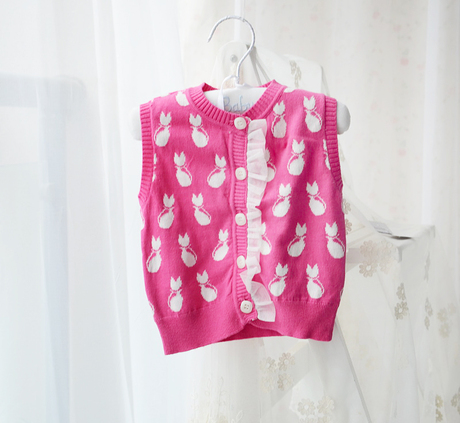 外贸双面<em>织法针织</em>小背心 <em>女童</em>开衫 粉色上衣马